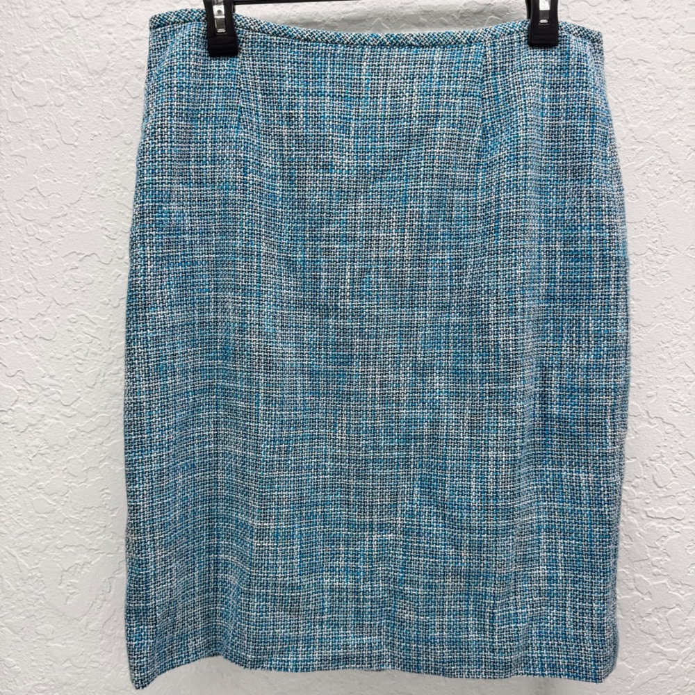 Calvin Klein Womens 8 Blue White Basketweave Tweed Pencil Skirt